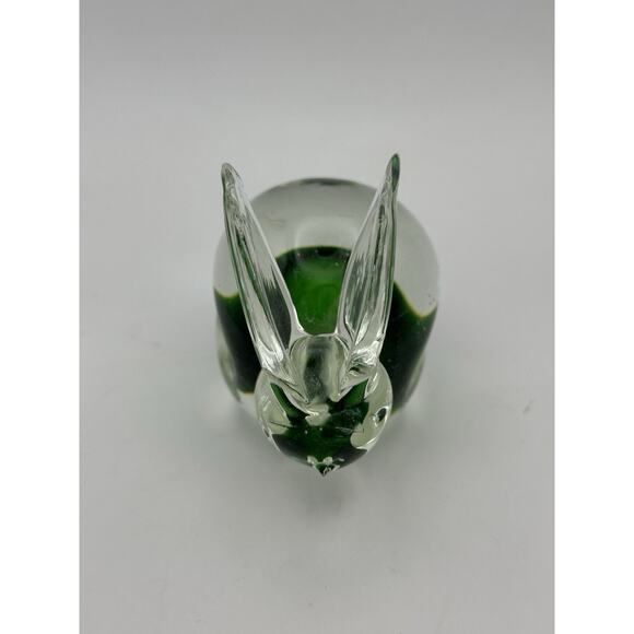 Vintage Studio Crafted Glass Rabbit Figurine Clear w/ Green Center 4" - Picture 3 of 9